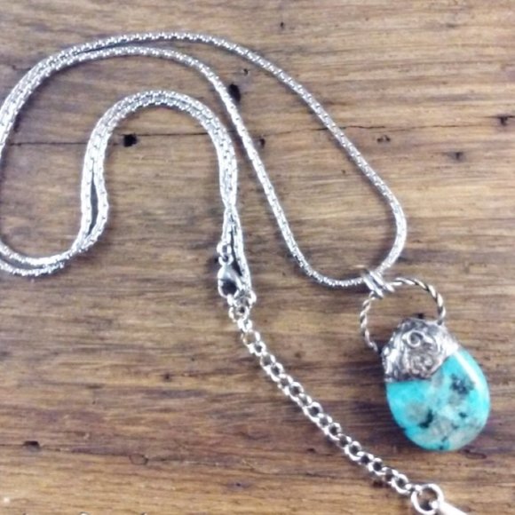 Aqua Kiwi Jasper Teardrop Pendant Necklace - Picture 5 of 6